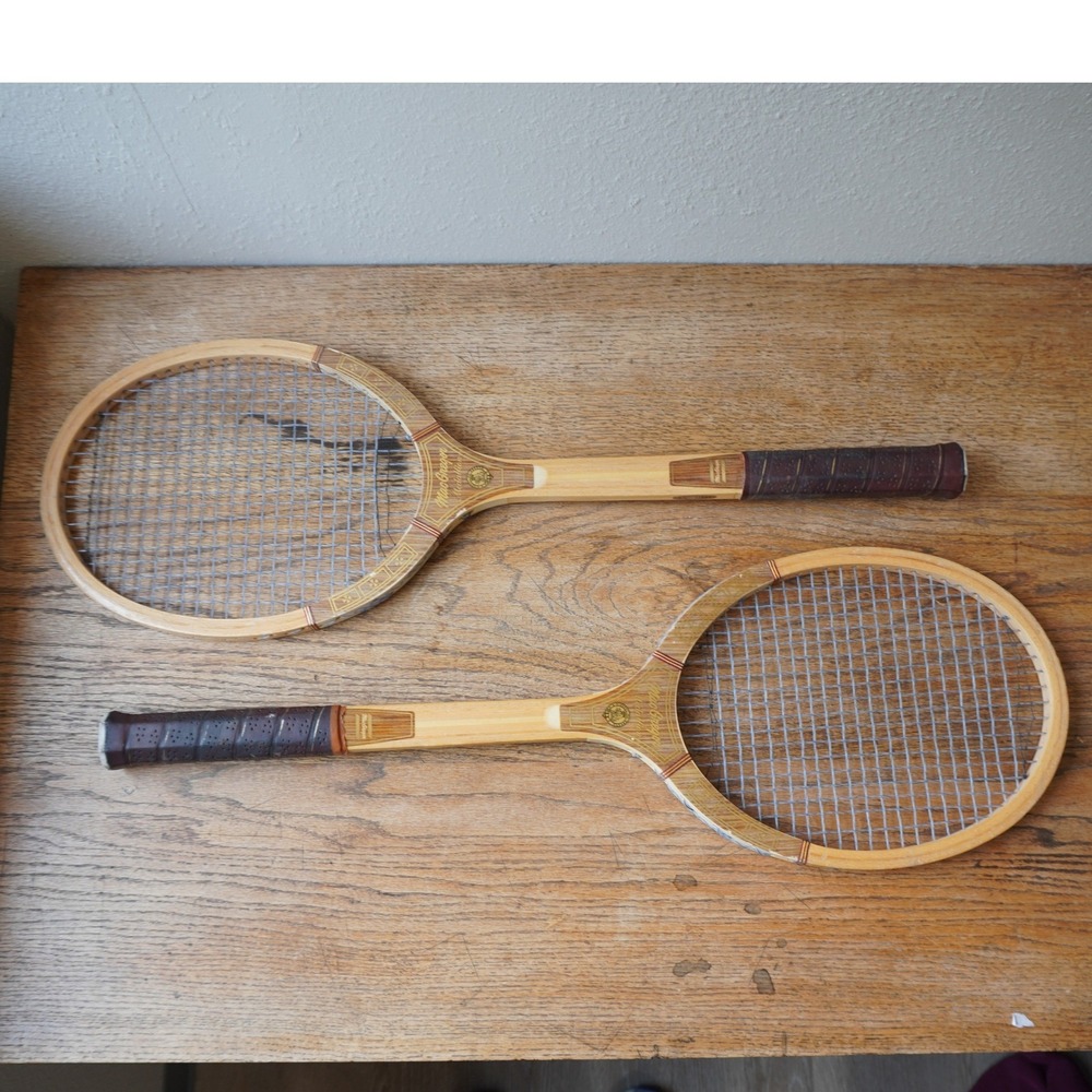 Vintage MacGregor Medallion Wood Tennis Racket Set of 2 Handcrafted Preppy Decor